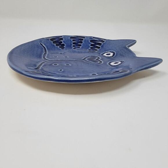 Signed Handmade Cheshire Cat Pottery Plate Trinket Dish Decor 1989 Signed - Picture 4 of 8
